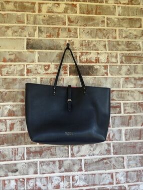 Victoria's Secret Black Pebbled Leather Tote with Red Inside